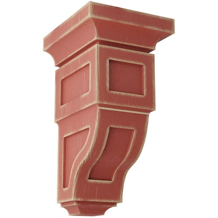 Ekena Millwork 4"W x 4 3/4"D x 8"H Small Reyes Wood Vintage Decor Corbel, Salvage Red CORWD04X04X08RYRD